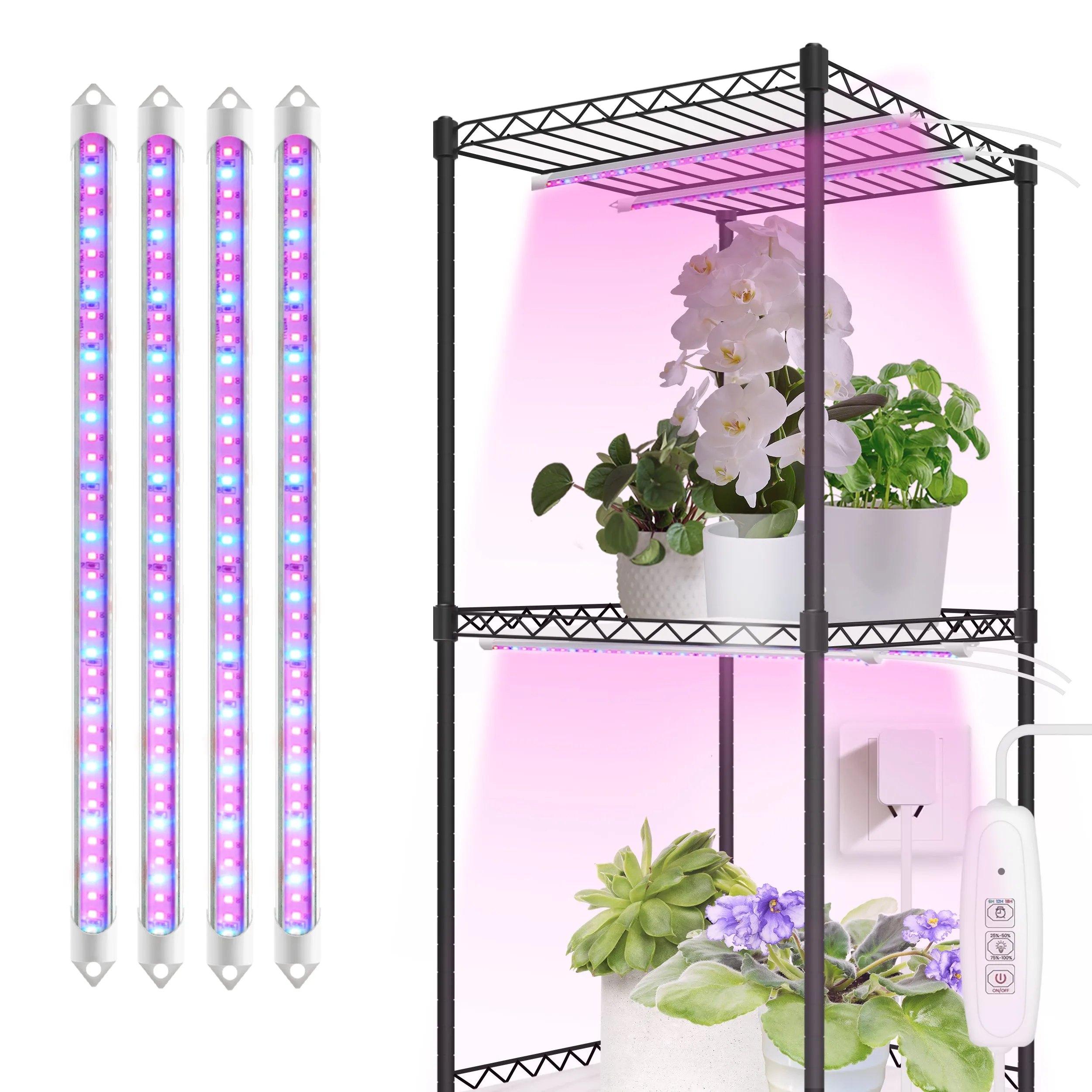(12 Sets - Wholesale) EASY GROW LED Grow Light Bars, Red and Blue, 4 Pack with Timer and Controller