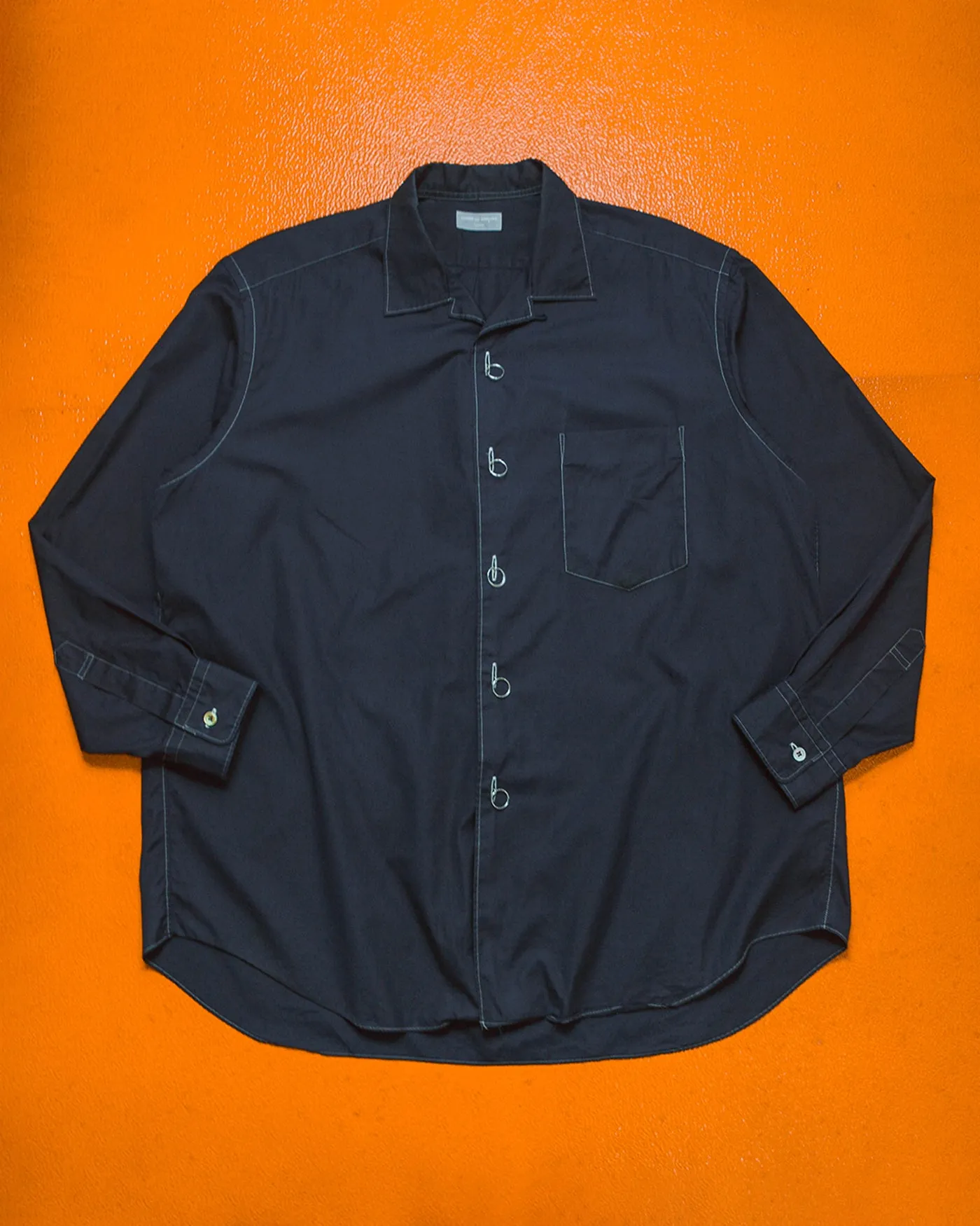 1990 Navy Metal Ring Closure Contrast Stitch Shirt (~L~)