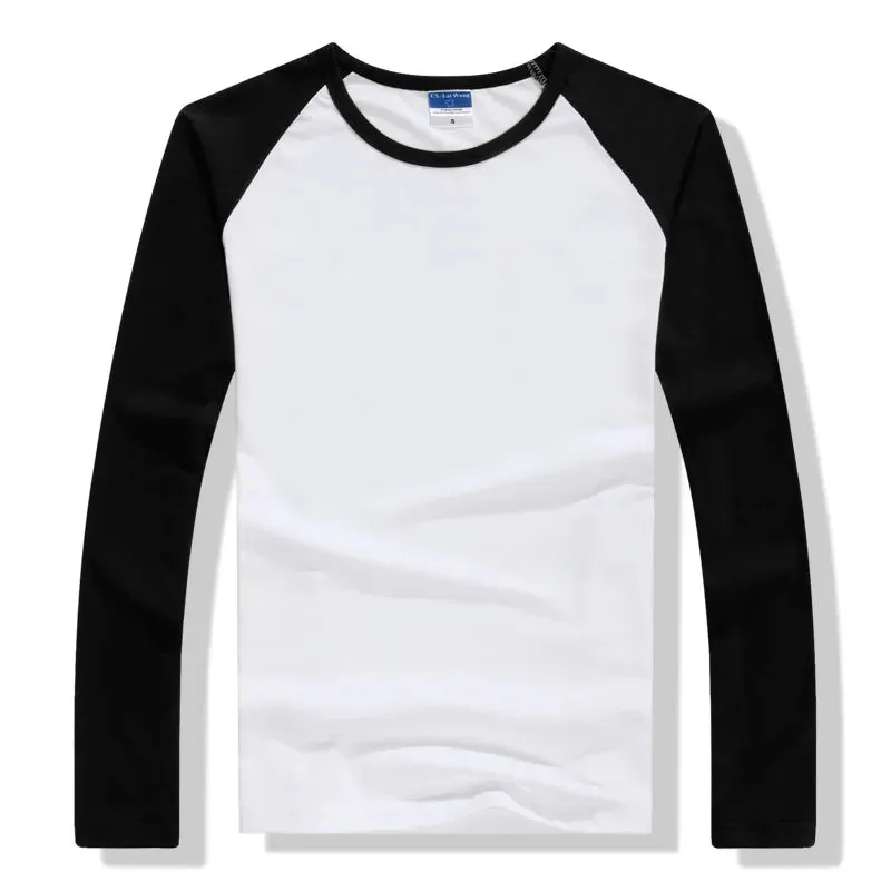 2022 Autumn Winter Long Sleeve T Shirt Men Contrast Color Round Collar Cotton Mens Casual Slim Fit Raglan T-Shirts Tees Tops