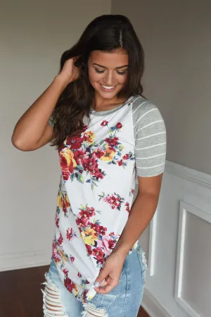 A Little Flirty Floral Top Grey