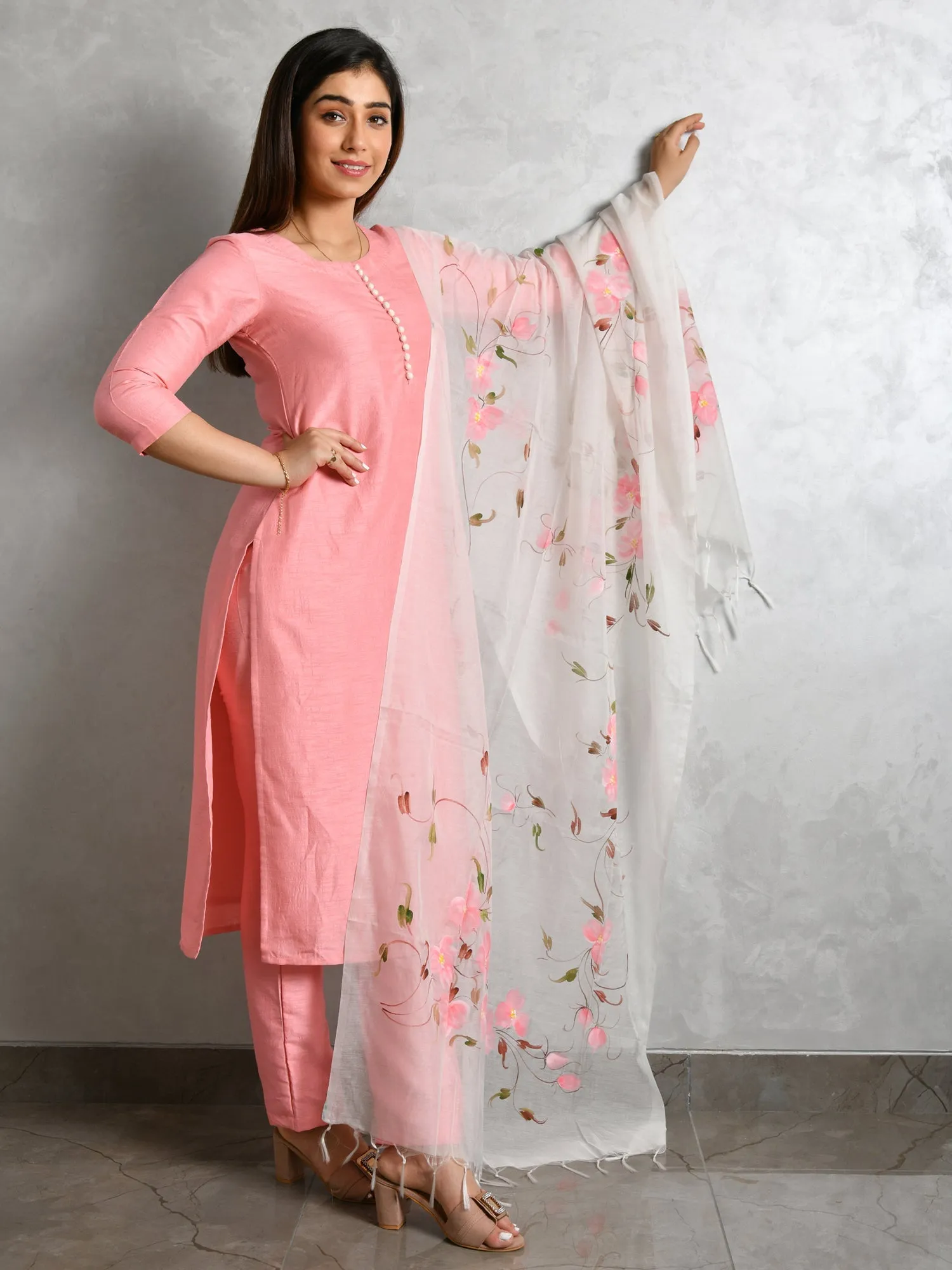 AAHELI MEHAK PEACH KURTA-PANTS & DUPATTA SET
