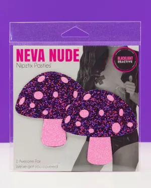 Alice Down The Rabbit Hole Pink Glitter UV Blacklight Shroom Nipztix Pasties