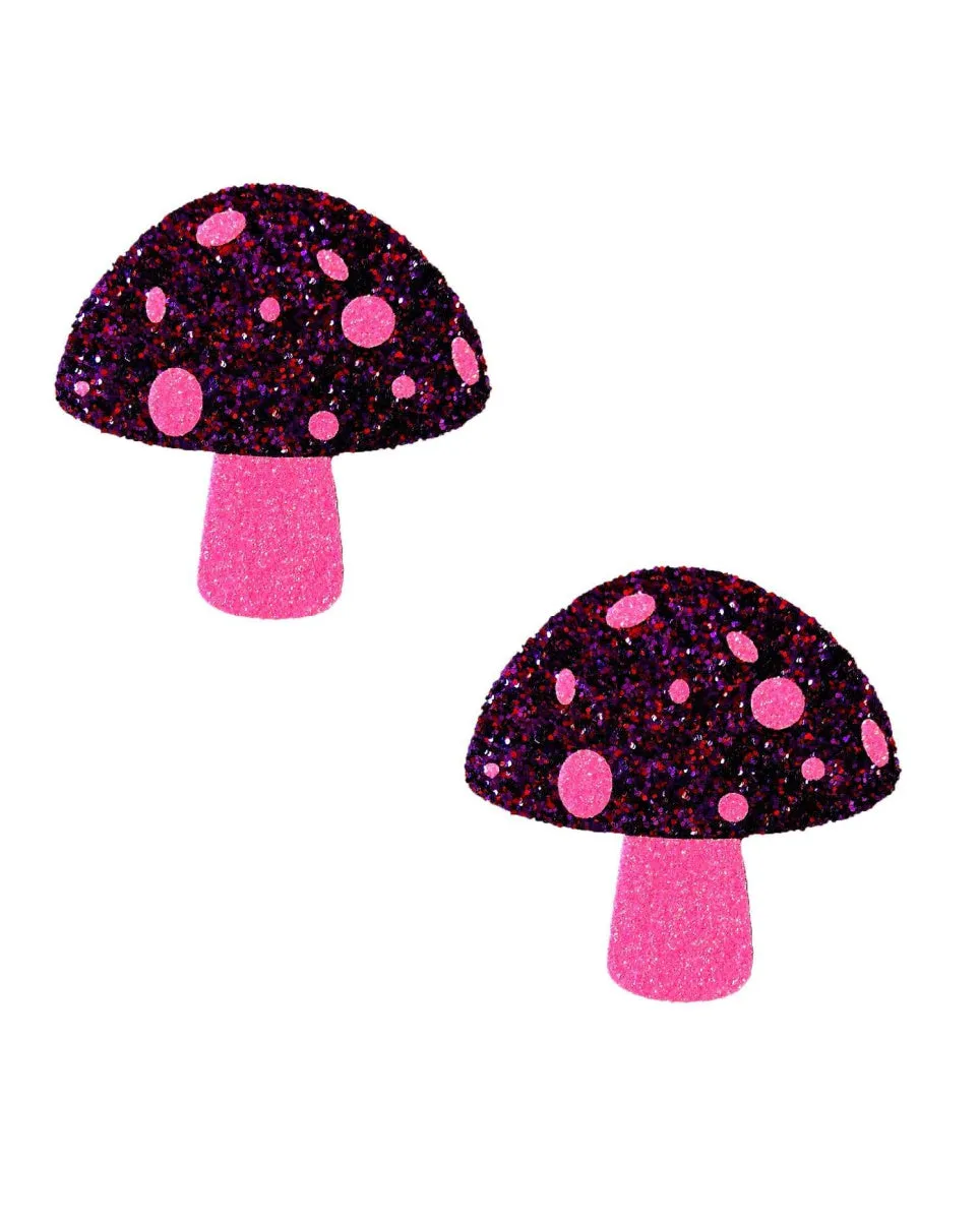 Alice Down The Rabbit Hole Pink Glitter UV Blacklight Shroom Nipztix Pasties