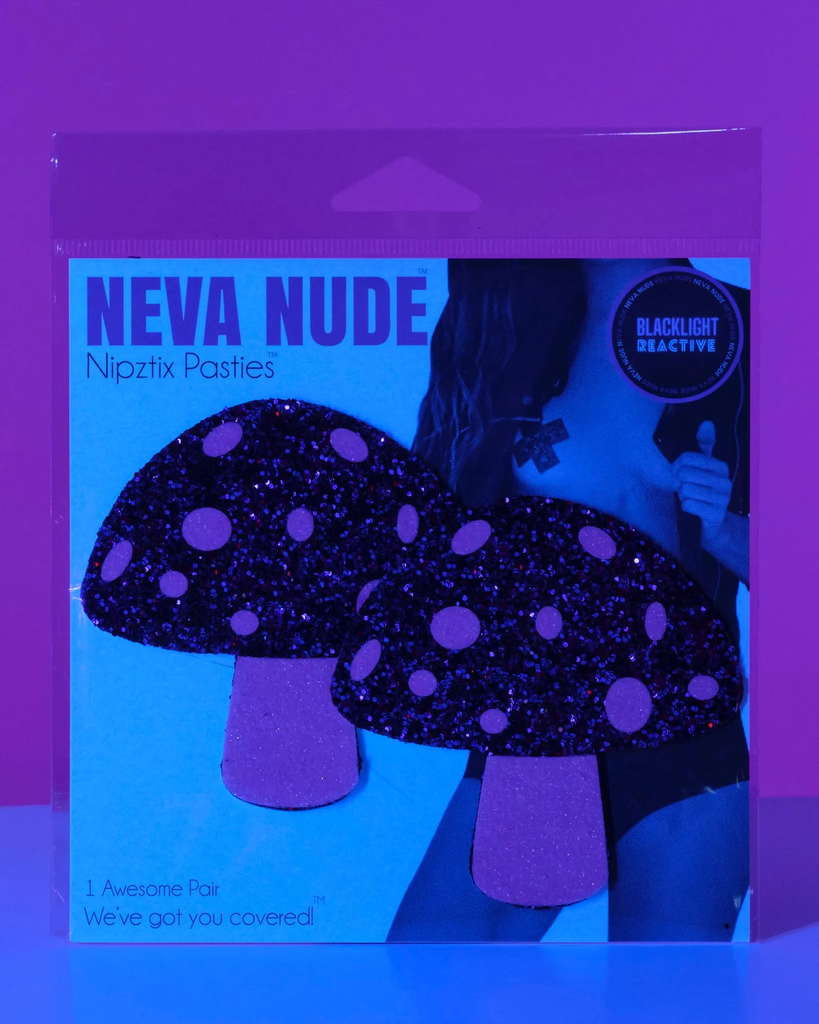 Alice Down The Rabbit Hole Pink Glitter UV Blacklight Shroom Nipztix Pasties