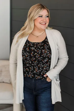 All Dressed Up Ribbed Cardigan- Bone