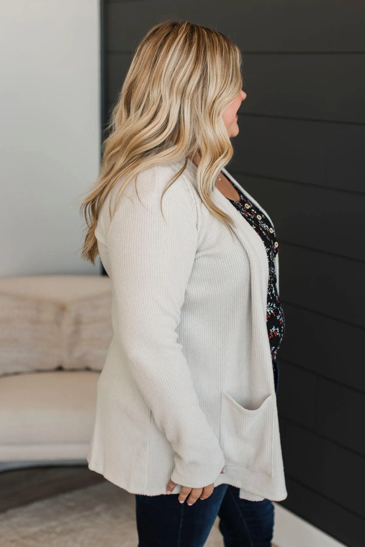 All Dressed Up Ribbed Cardigan- Bone