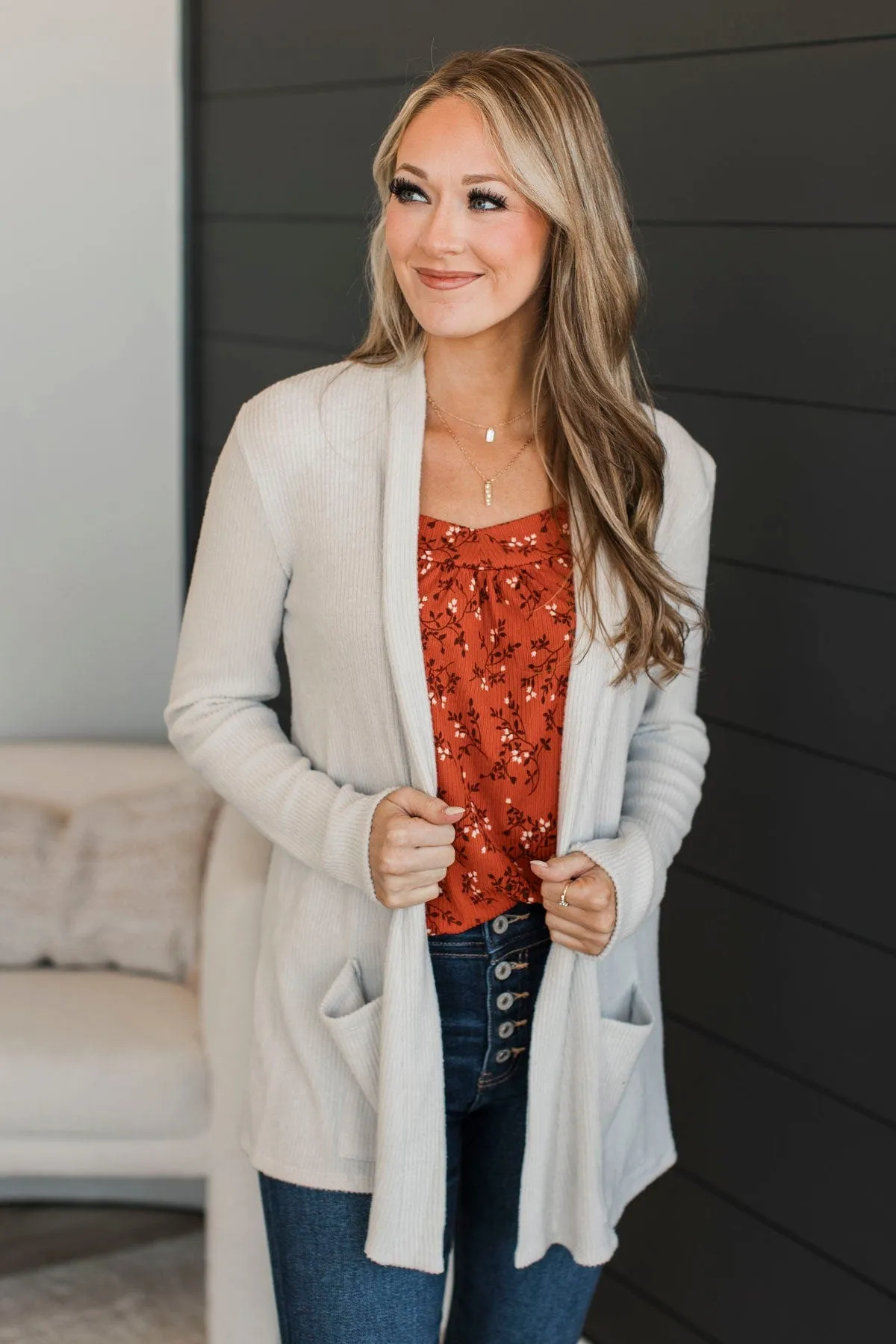 All Dressed Up Ribbed Cardigan- Bone