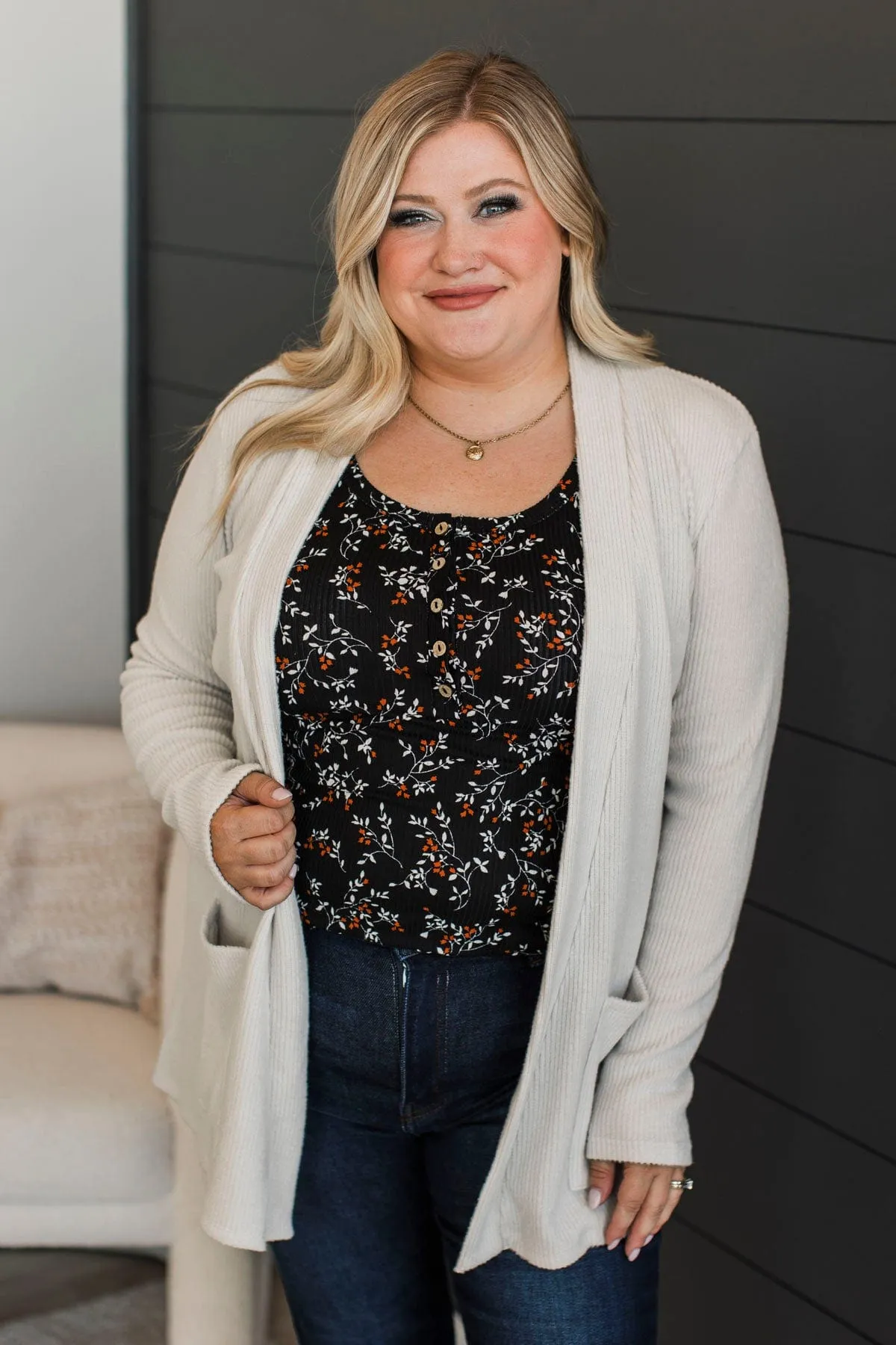 All Dressed Up Ribbed Cardigan- Bone