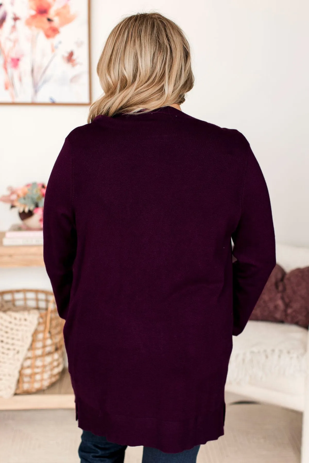 Always Impressive Knit Cardigan- Eggplant