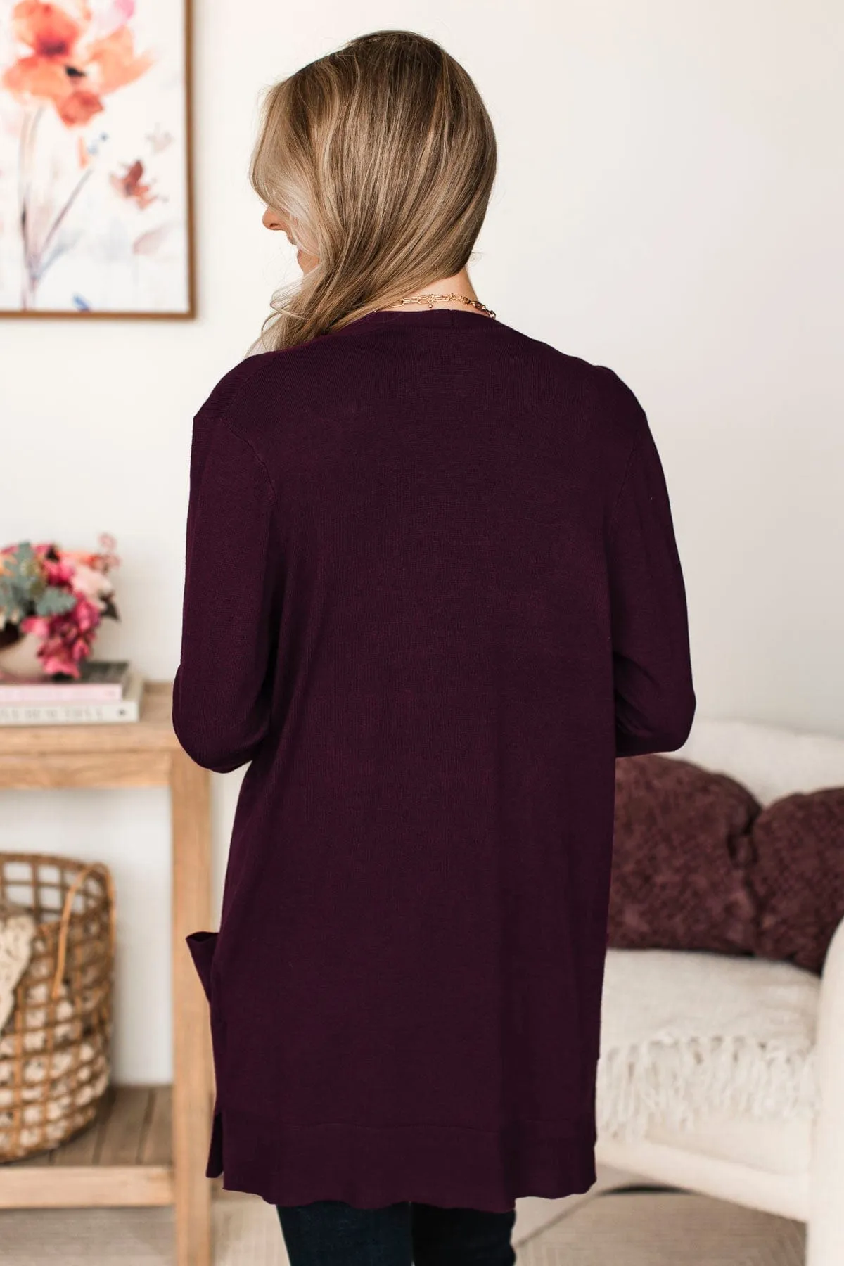 Always Impressive Knit Cardigan- Eggplant