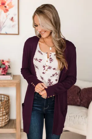 Always Impressive Knit Cardigan- Eggplant