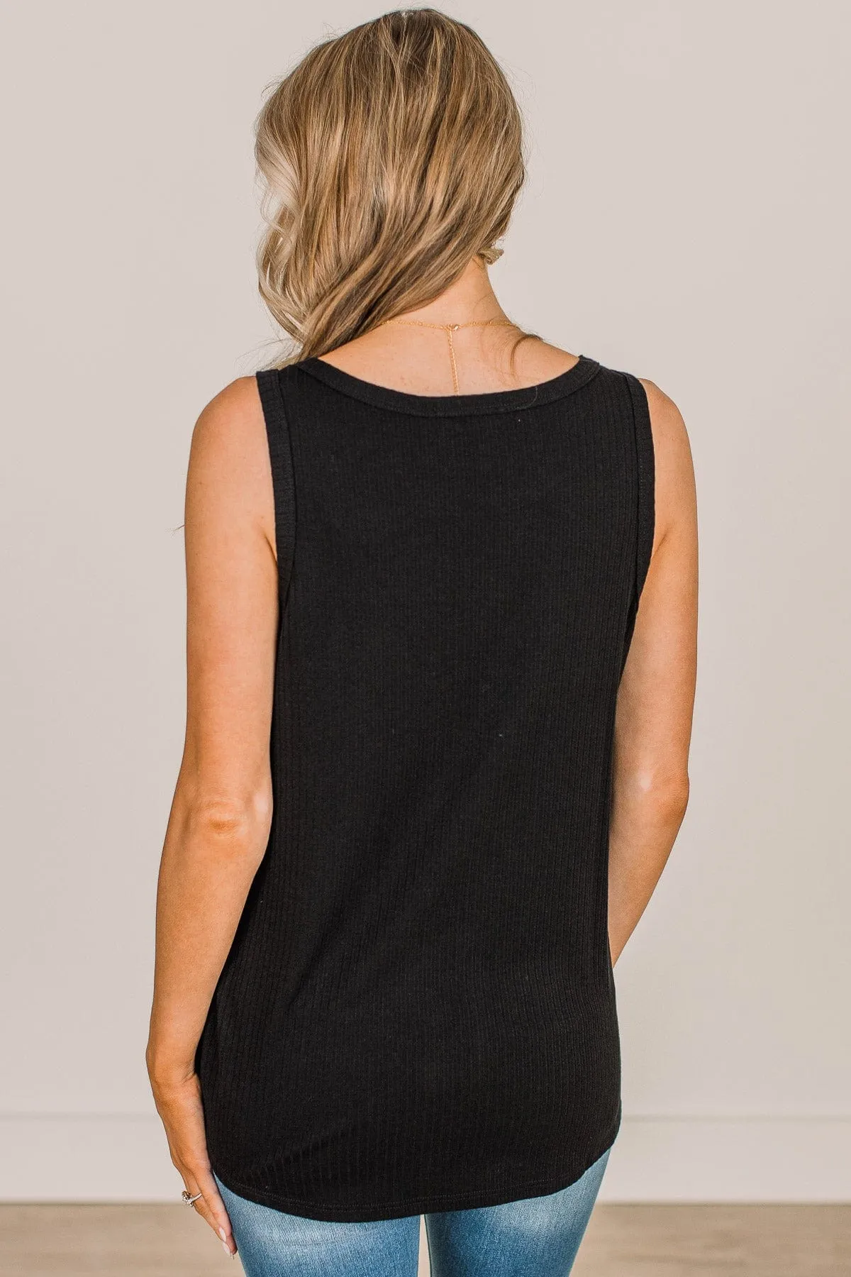 Always In My Heart Notch Tank Top- Black