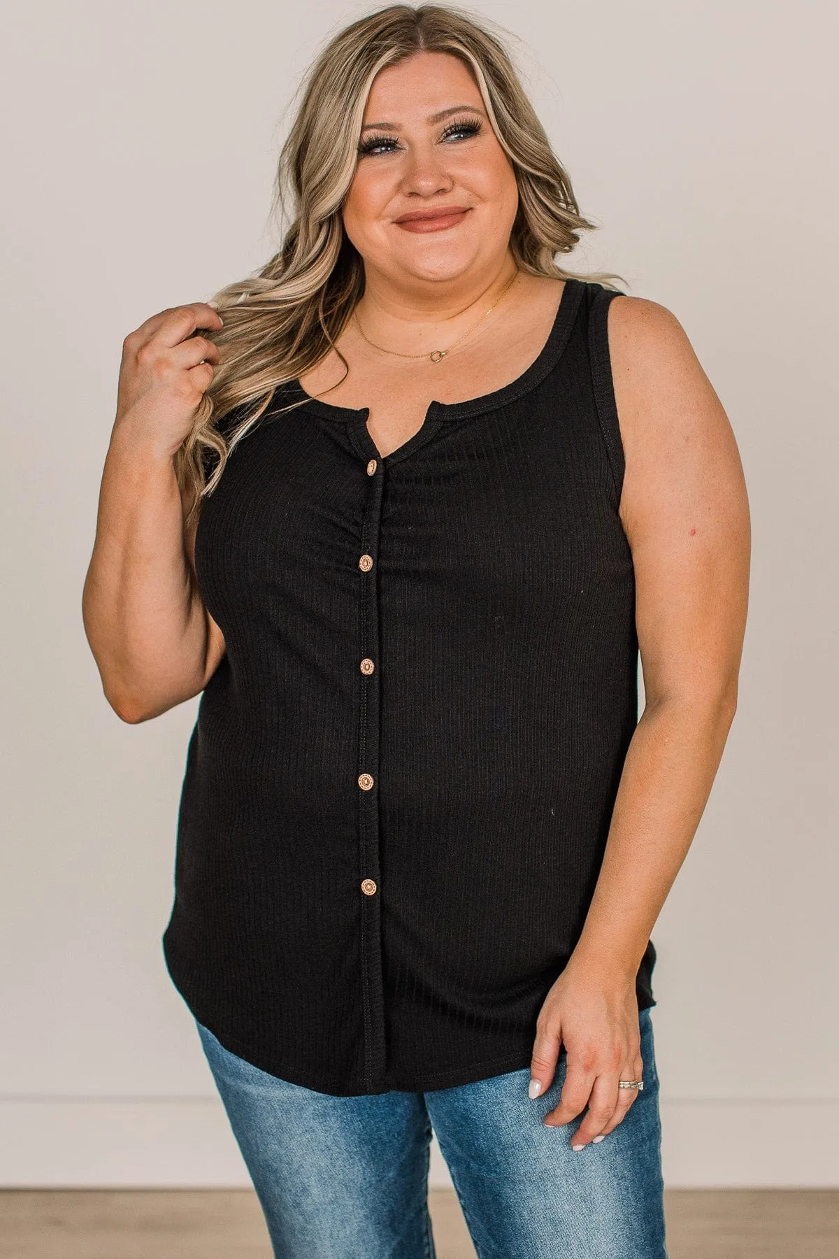 Always In My Heart Notch Tank Top- Black