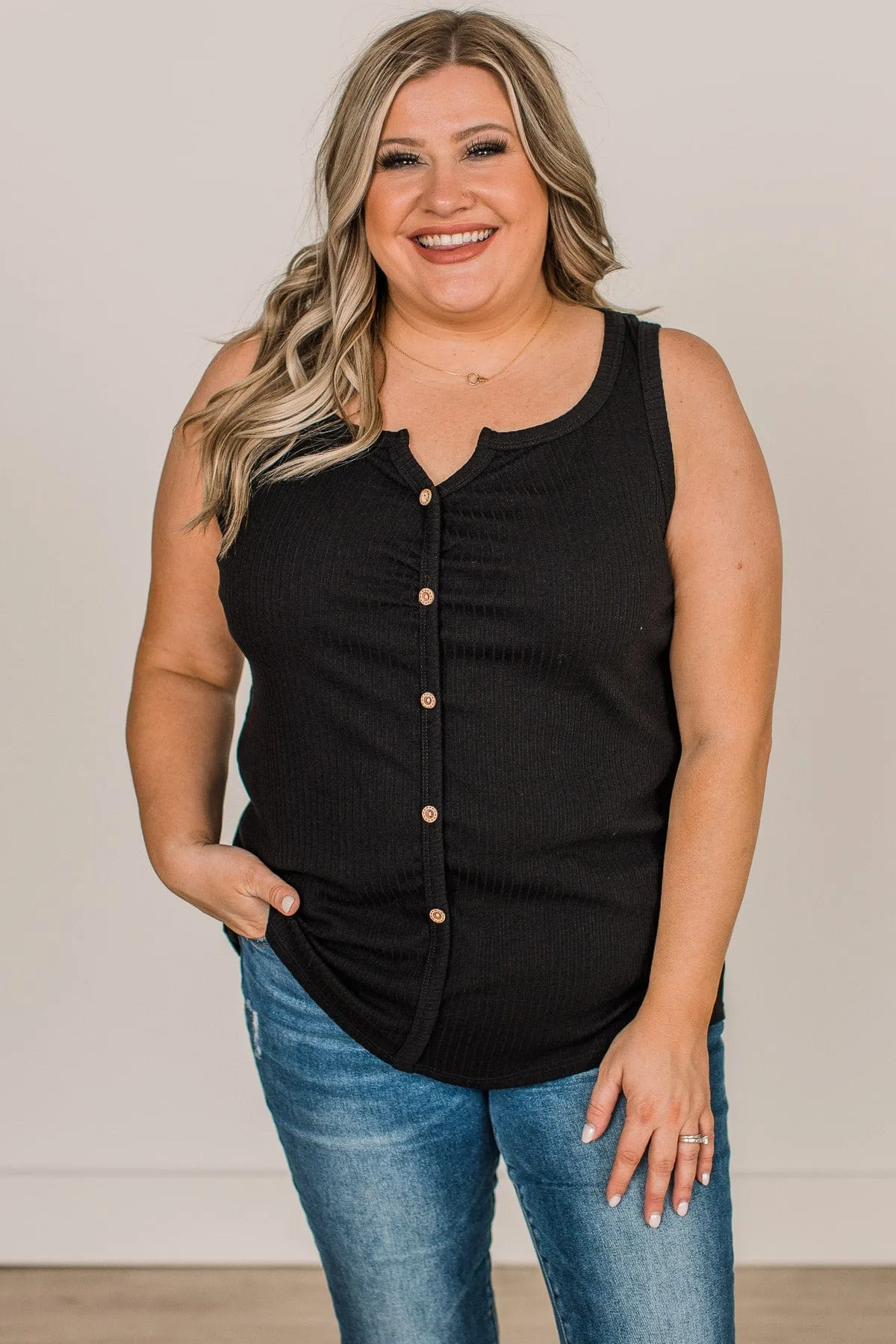 Always In My Heart Notch Tank Top- Black