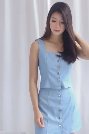 Anaisi Buttons Denim Top In Light Blue
