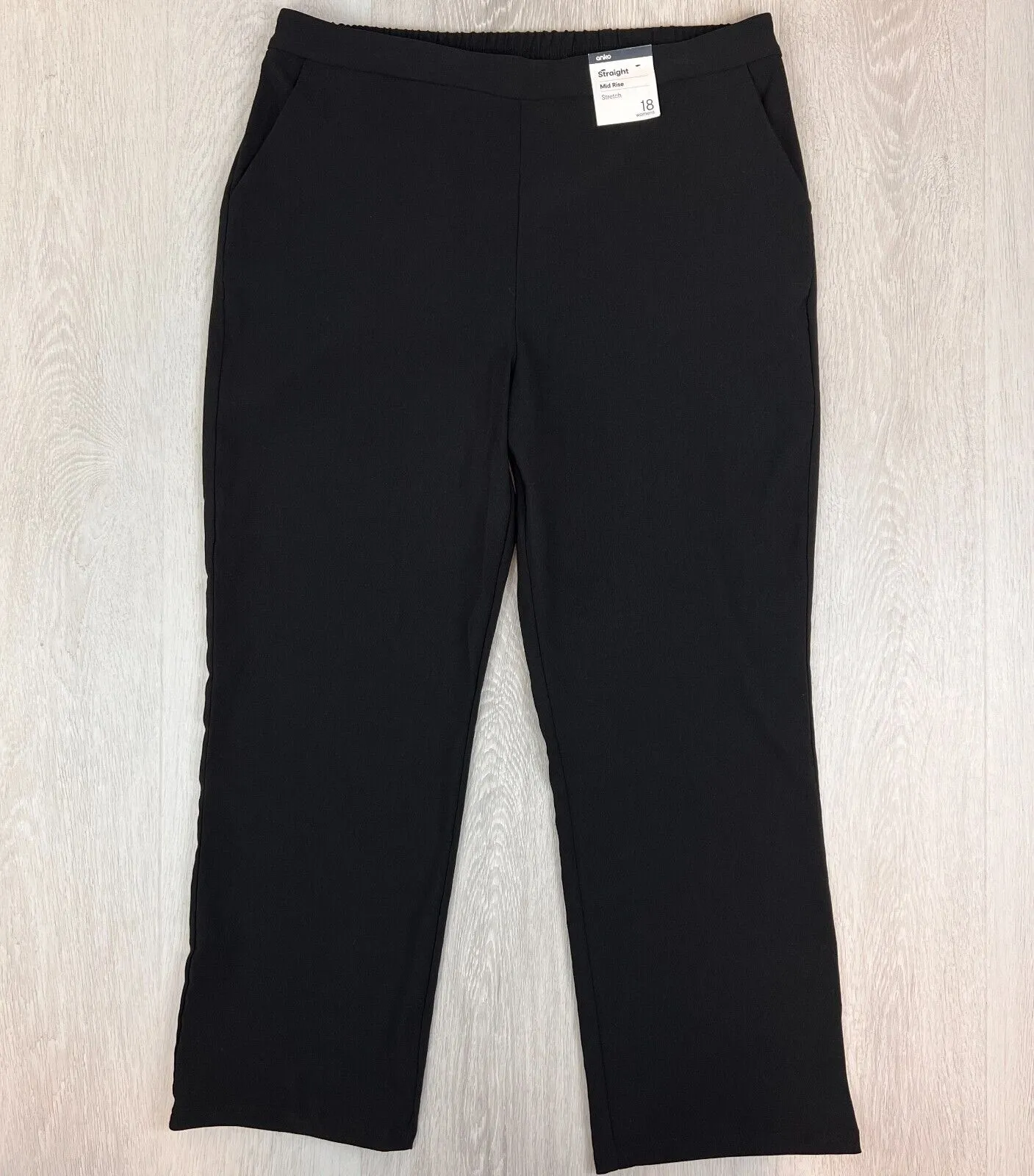 Anko Womens Straight Mid Rise Stretch Black Dress Pants Size 18 (New)