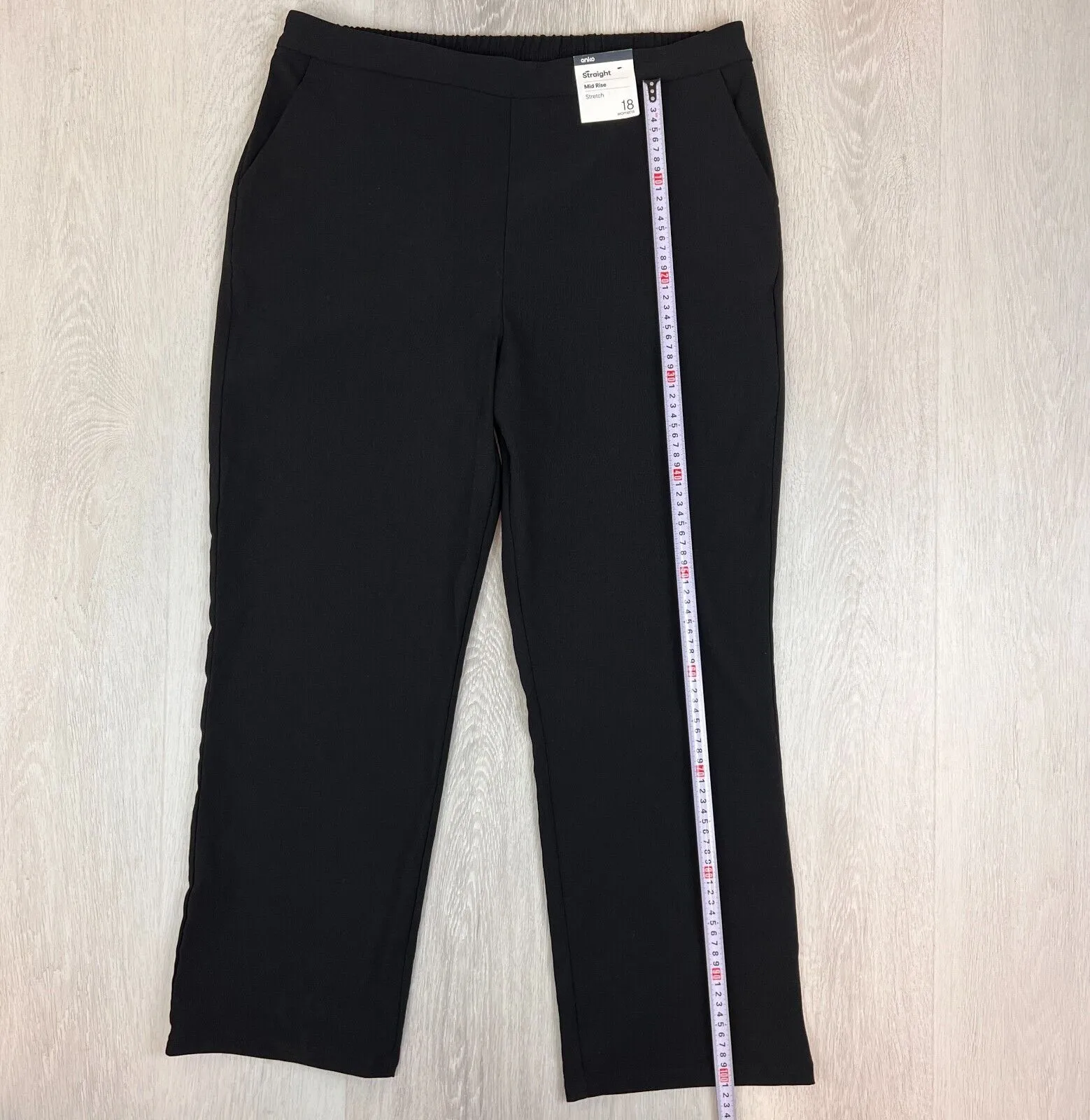 Anko Womens Straight Mid Rise Stretch Black Dress Pants Size 18 (New)