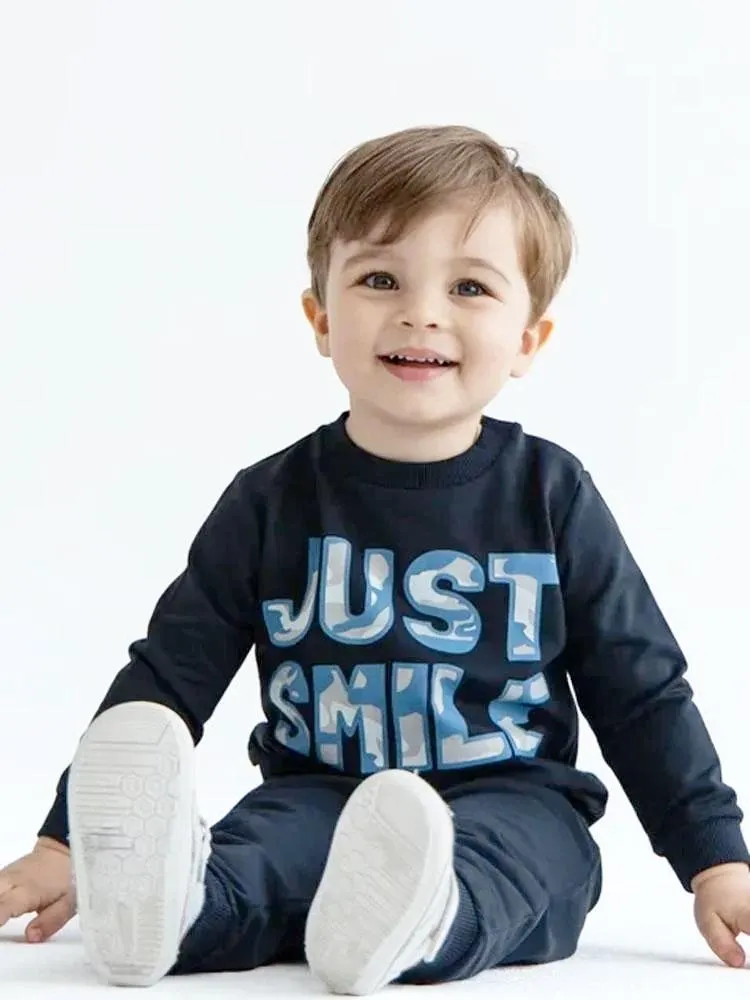 Artie - Just Smile Camo Navy French Terry Sweatshirt