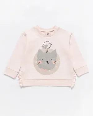Artie - Kitty Cat Pink Frill Baby & Girls Sweatshirt - From 6 months