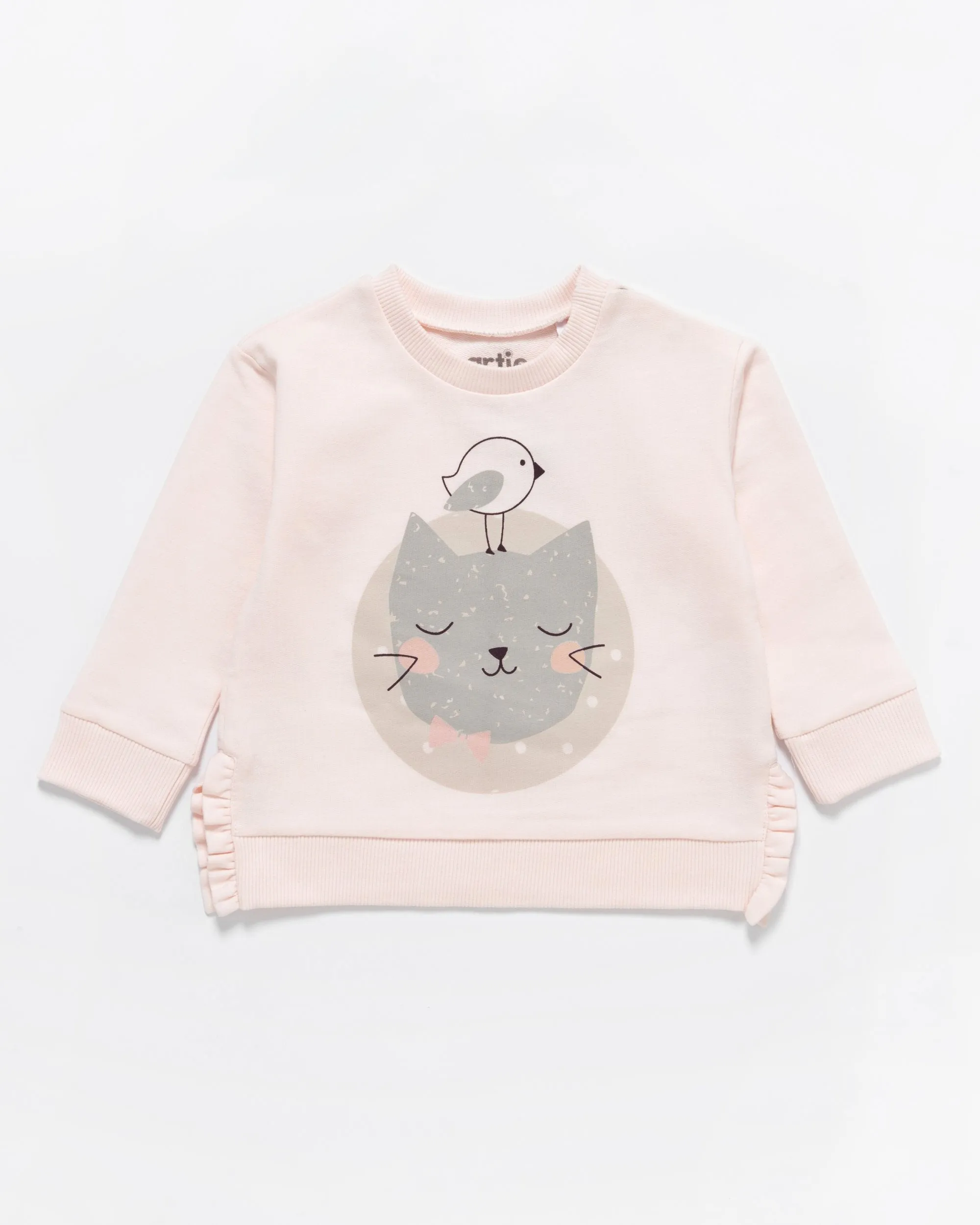 Artie - Kitty Cat Pink Frill Baby & Girls Sweatshirt - From 6 months