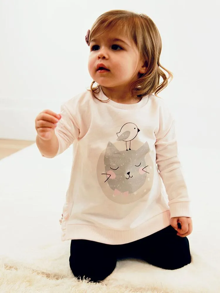 Artie - Kitty Cat Pink Frill Baby & Girls Sweatshirt - From 6 months