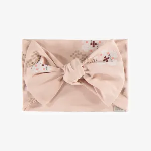 Bandeau rose à nouer avec motif en jersey, enfant || Pink headband to knot with a print, child