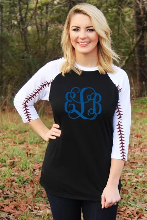 Baseball Laces 3/4 Sleeve Raglan Tee, Black *Personalize It