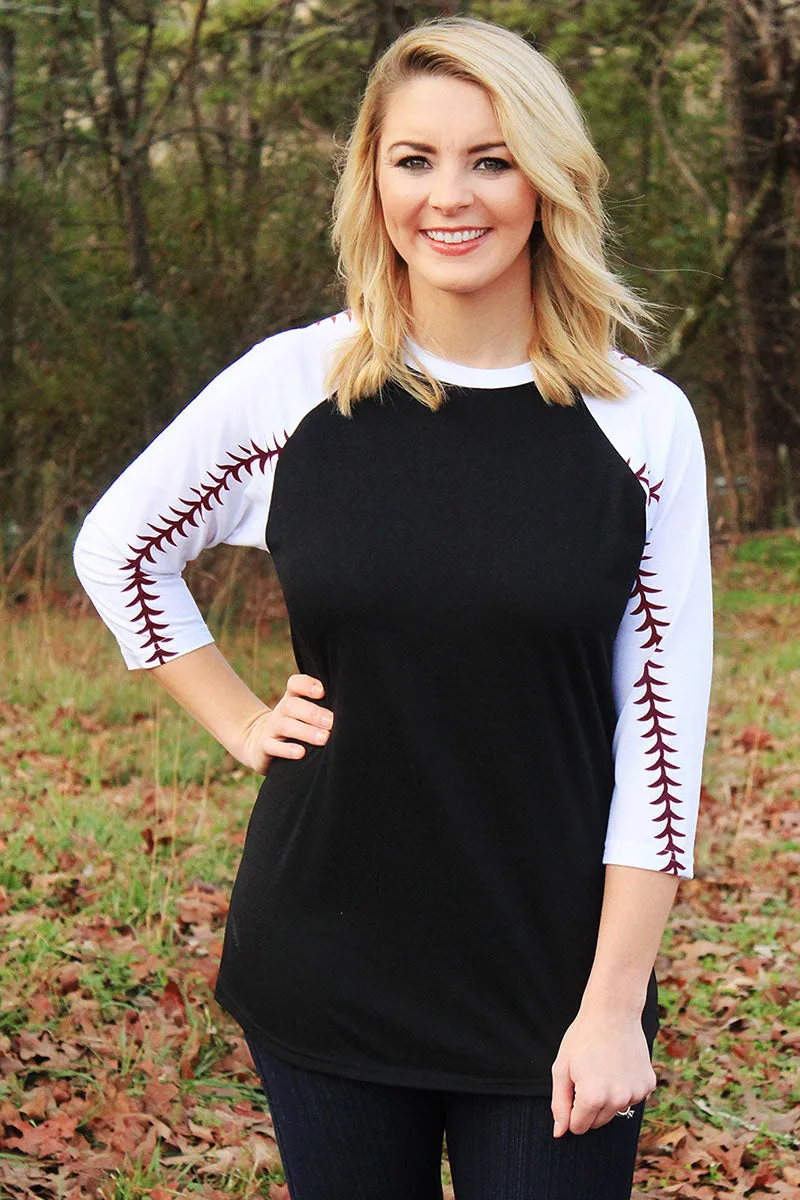 Baseball Laces 3/4 Sleeve Raglan Tee, Black *Personalize It