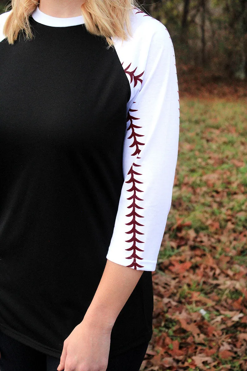 Baseball Laces 3/4 Sleeve Raglan Tee, Black *Personalize It