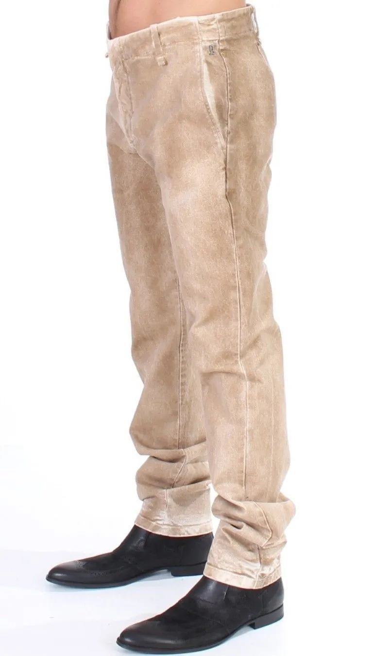 Beige straight fit stretch jeans