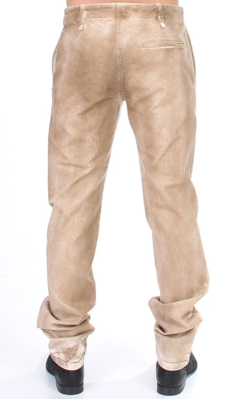 Beige straight fit stretch jeans