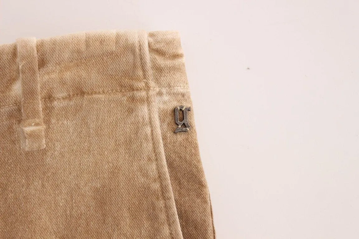 Beige straight fit stretch jeans