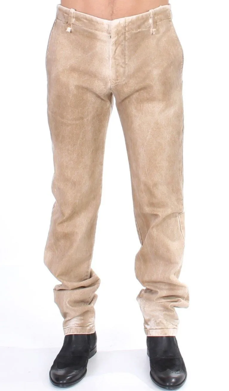 Beige straight fit stretch jeans