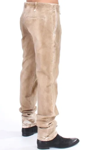Beige straight fit stretch jeans