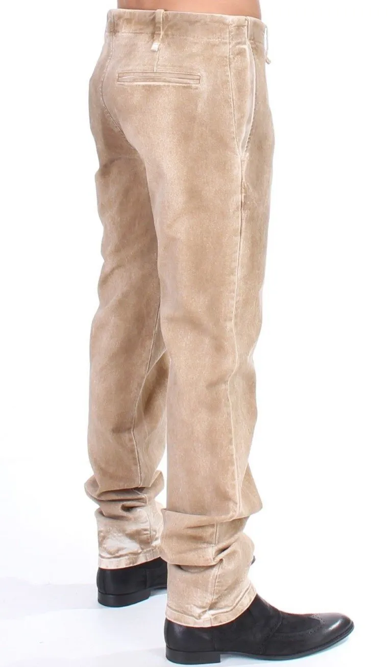 Beige straight fit stretch jeans
