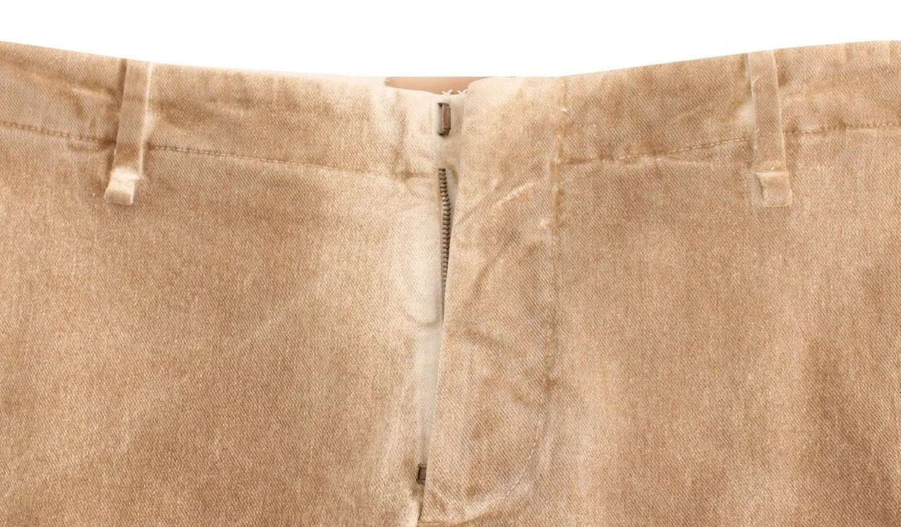 Beige straight fit stretch jeans