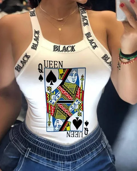 BerryBetty - Tank Tops Women U Neck Letter Print Lips Vest Summer Ladies Harajuku Shirts Slim Fit Polyester Sleeveless Top Tshirts