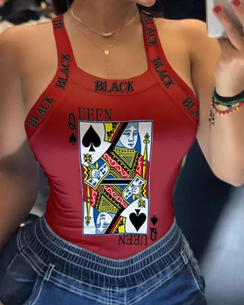 BerryBetty - Tank Tops Women U Neck Letter Print Lips Vest Summer Ladies Harajuku Shirts Slim Fit Polyester Sleeveless Top Tshirts