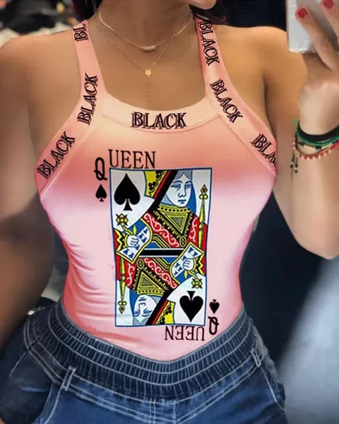 BerryBetty - Tank Tops Women U Neck Letter Print Lips Vest Summer Ladies Harajuku Shirts Slim Fit Polyester Sleeveless Top Tshirts