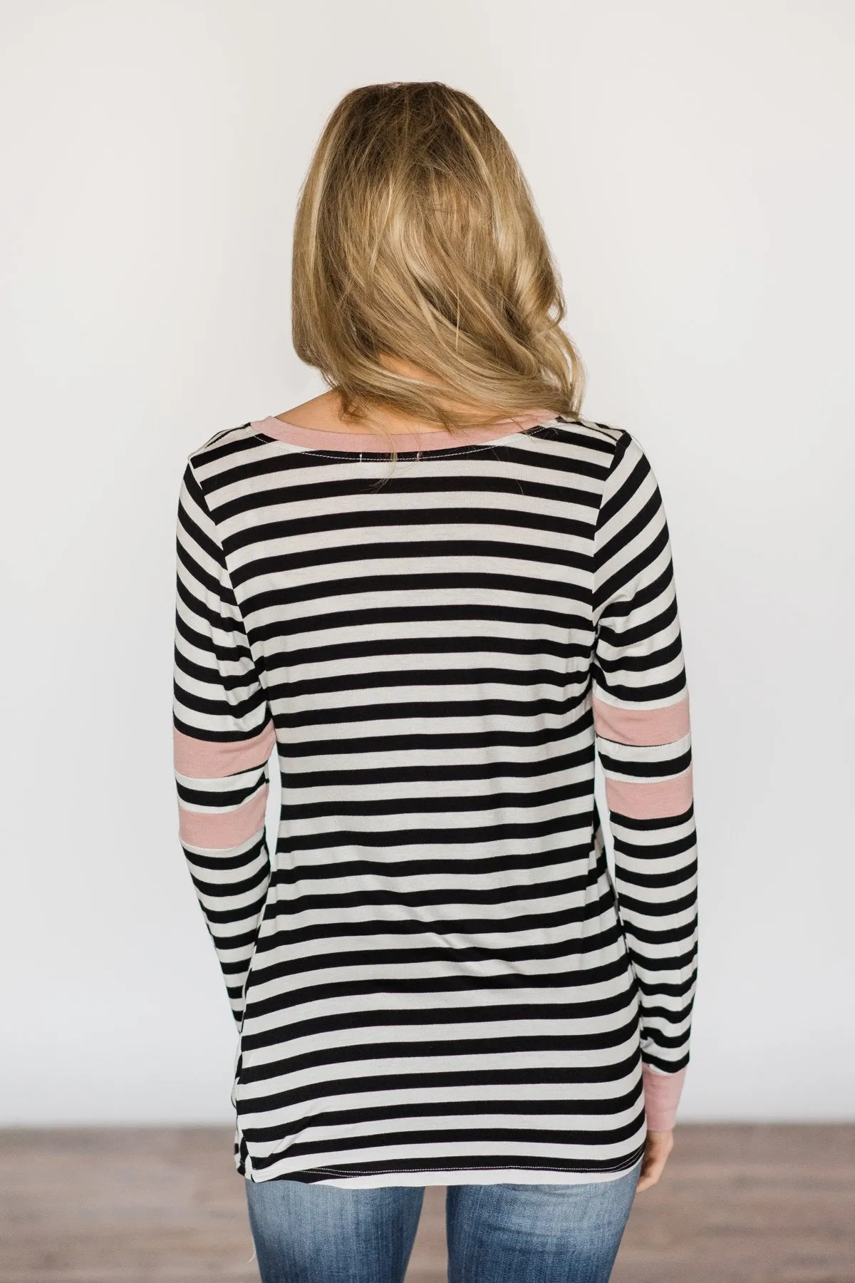 Black & Blush Striped Knot Top