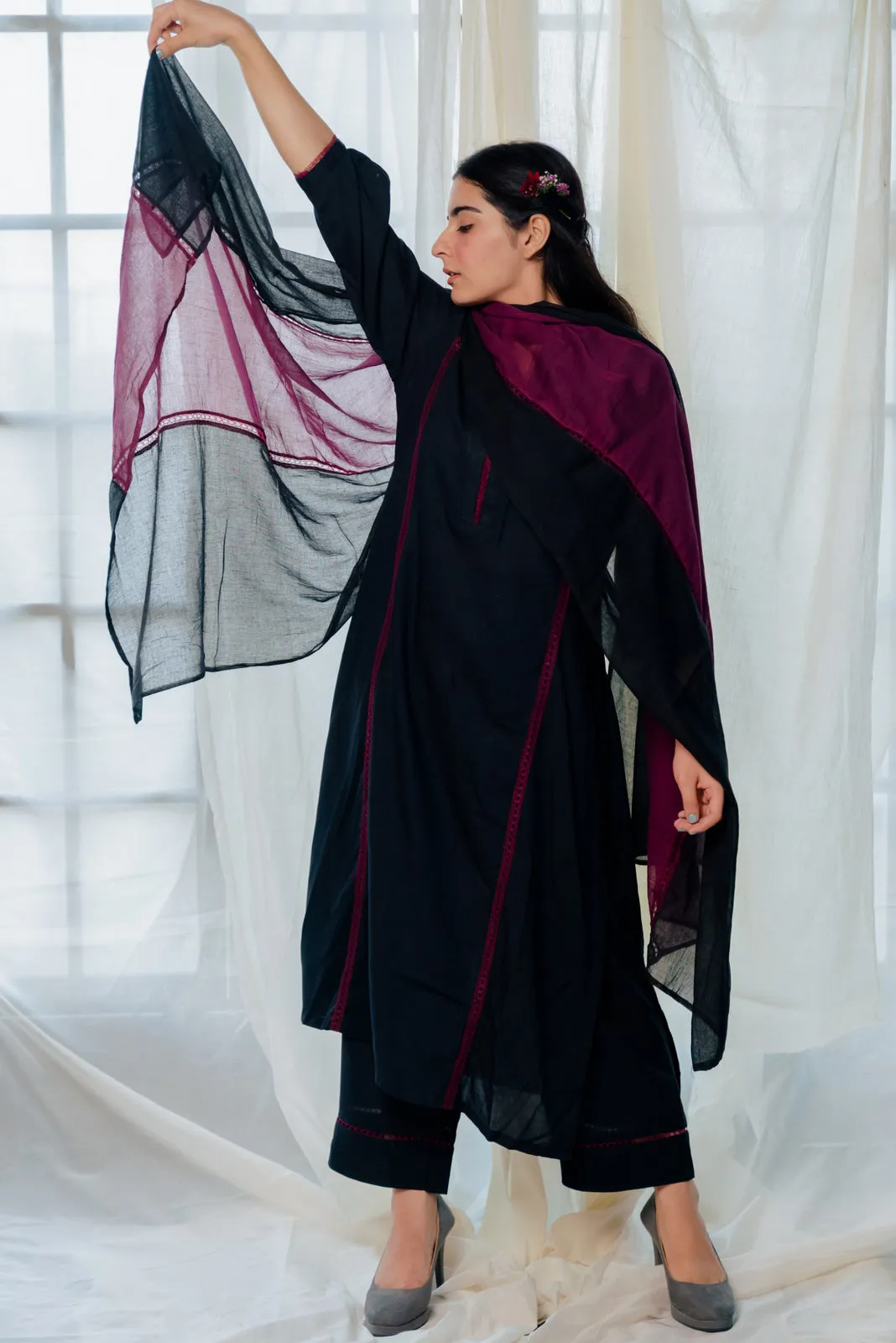 Black and berry kurta set