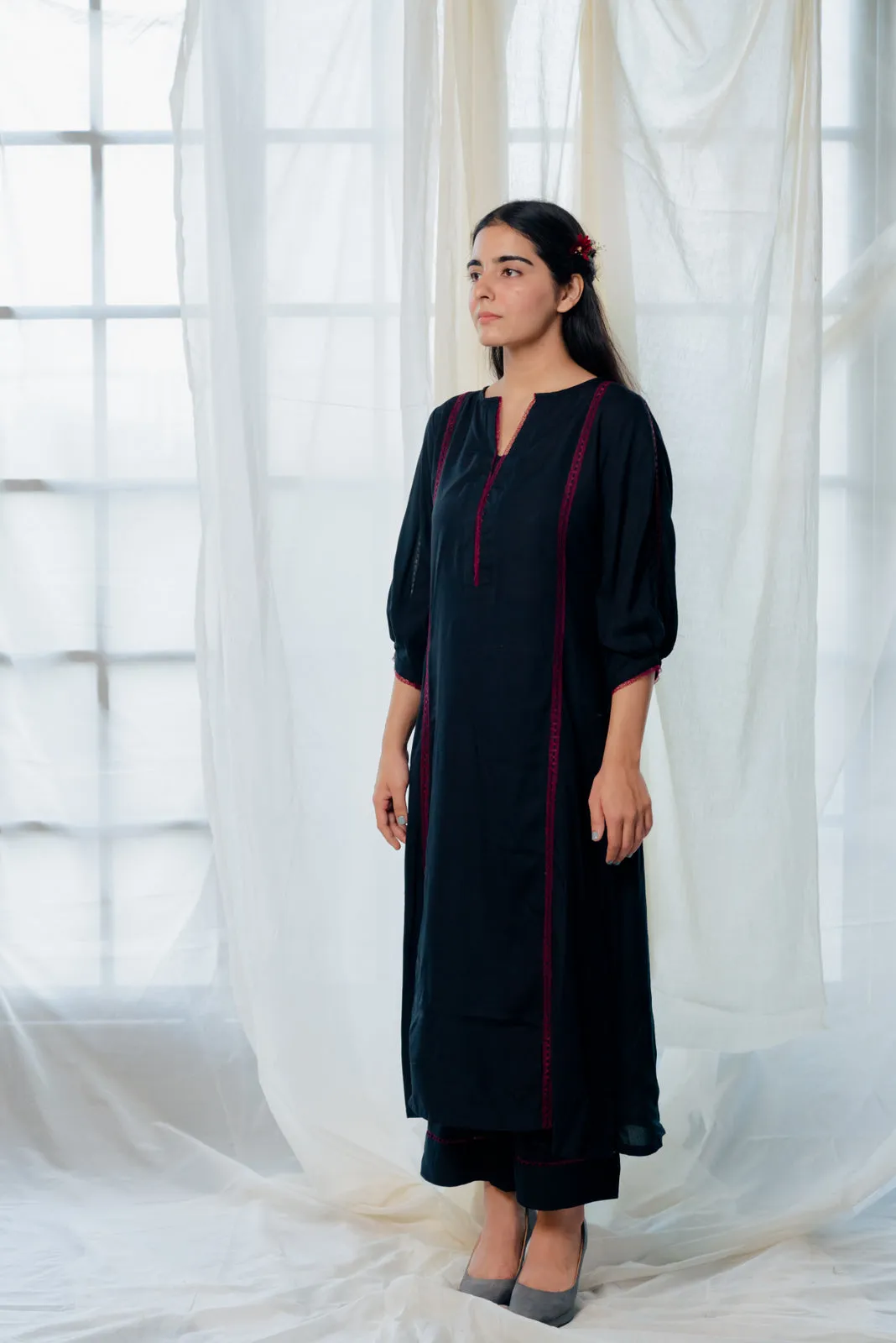Black and berry kurta set