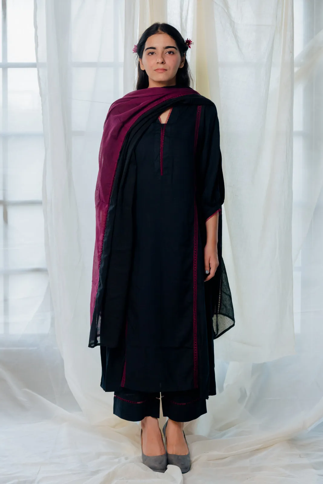 Black and berry kurta set
