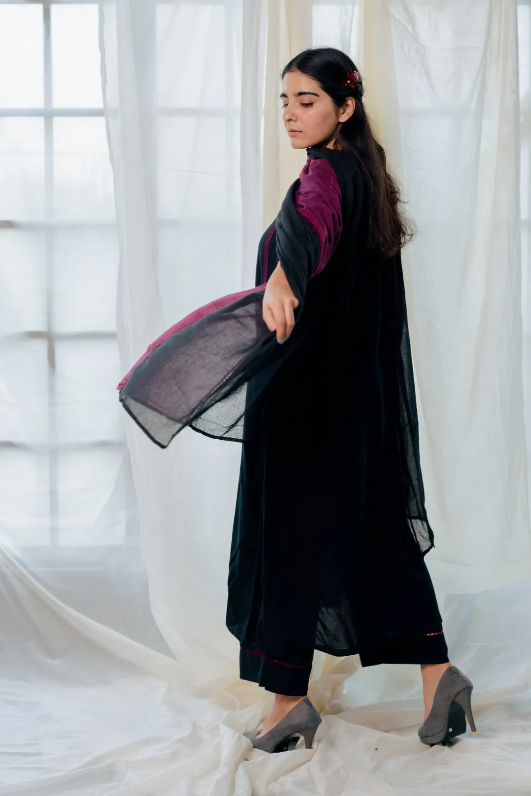 Black and berry kurta set