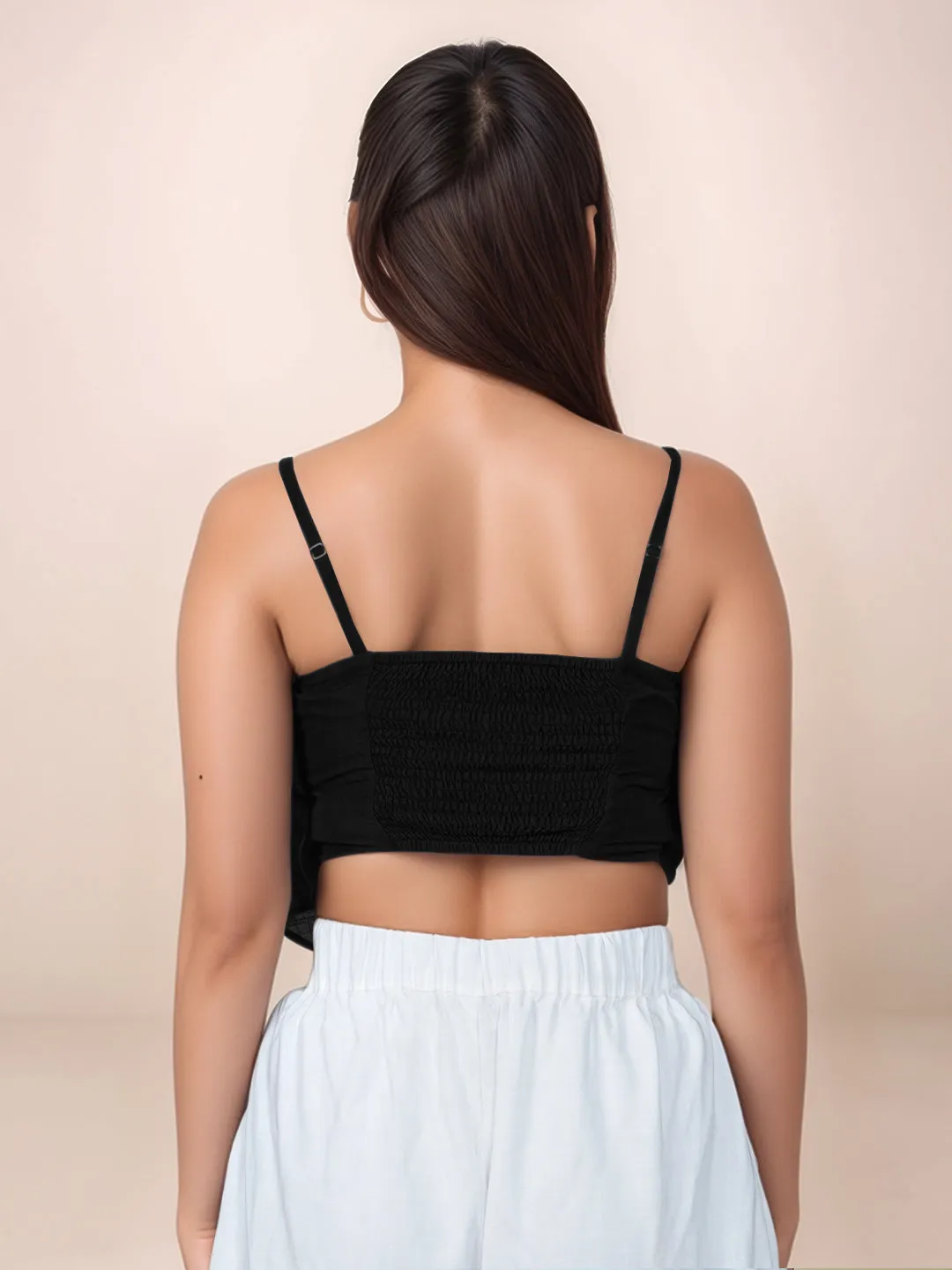 Black Solid Square Neck Crop Top