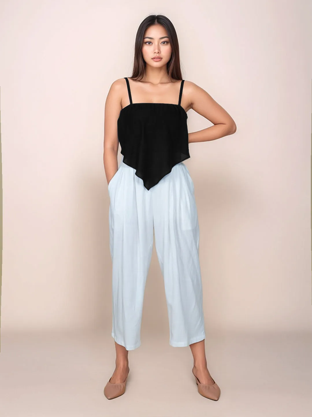 Black Solid Square Neck Crop Top