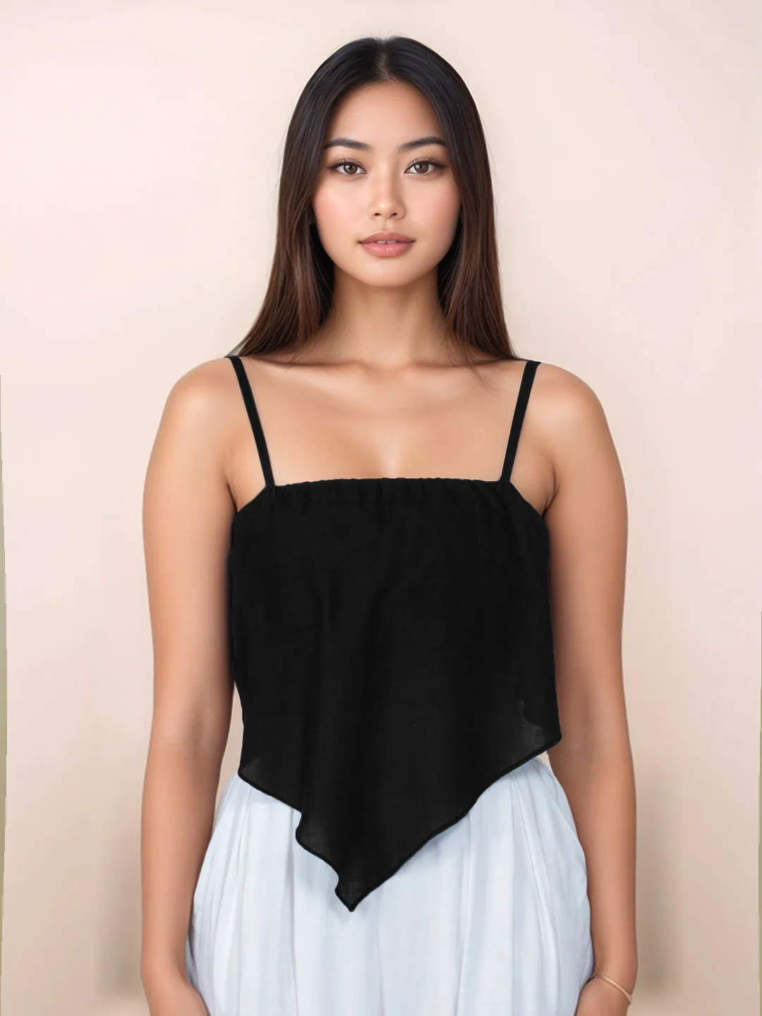 Black Solid Square Neck Crop Top