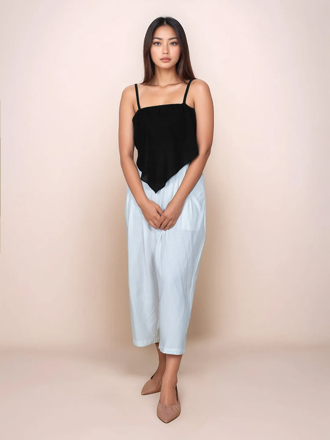 Black Solid Square Neck Crop Top