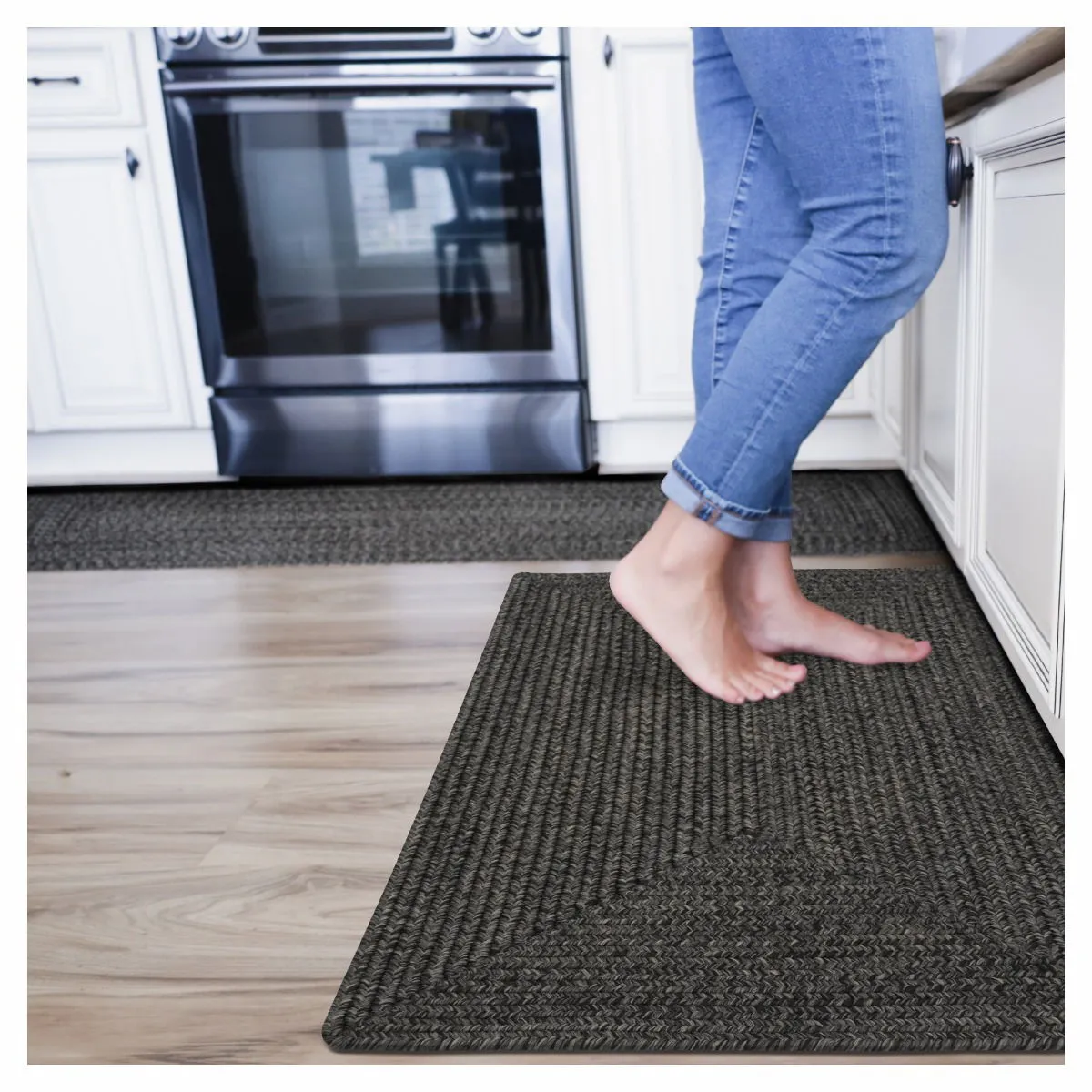 Black Ultra Durable Small Braided Rugs In Set