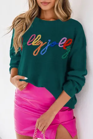 Blackish Green Holly Jolly Round Neck Casual Sweater